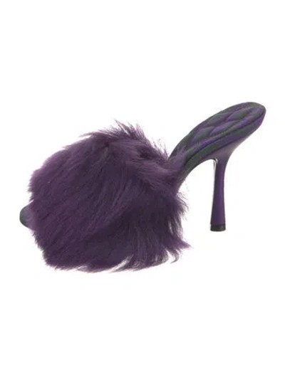 Pre-owned Burberry Faux Fur Slides In Purple