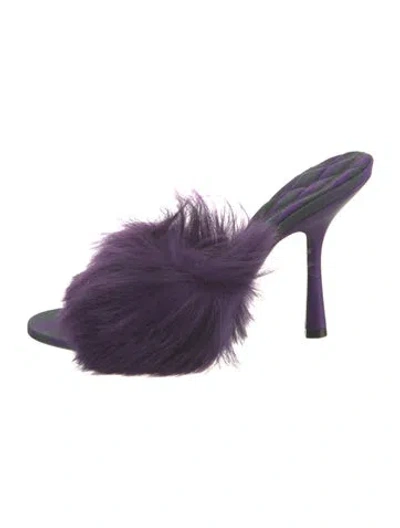 Pre-owned Burberry Faux Fur Slides In Purple