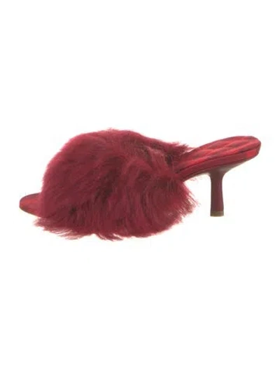Pre-owned Burberry Faux Fur Slides In Red
