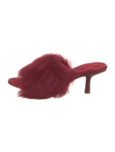 Pre-owned Burberry Faux Fur Slides In Red