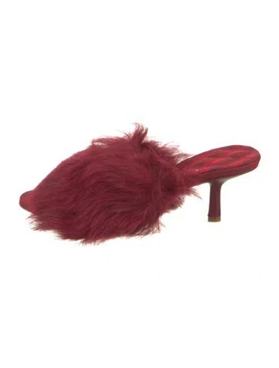 Pre-owned Burberry Faux Fur Slides In Red