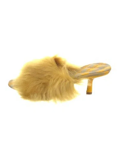 Pre-owned Burberry Faux Fur Slides In Yellow