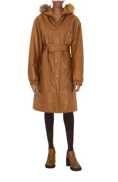 Burberry Faux Fur Trim Leather Parka