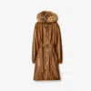 BURBERRY BURBERRY FAUX FUR TRIM LEATHER PARKA