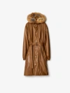 Burberry Faux Fur Trim Leather Parka In Hazel