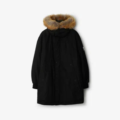 Burberry Faux-fur-hood Parka Coat In Black