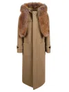 Burberry Faux-fur Trim Long Sleeved Duffle Coat In Camel