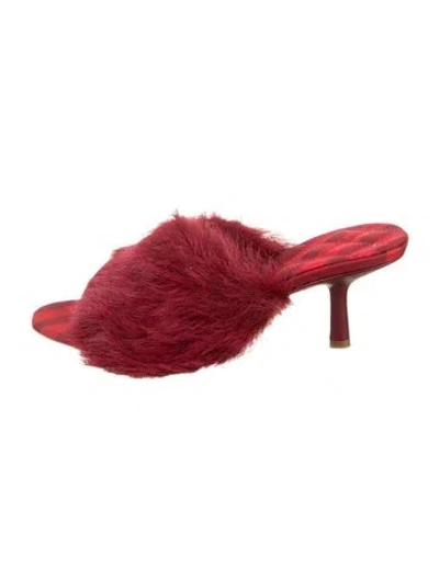 Pre-owned Burberry Faux Fur Trim Slides In Red