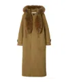 Burberry Faux Fur Trim Wool Duffle Coat In Brown