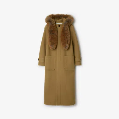 Burberry Faux Fur Trim Wool Duffle Coat In Camel