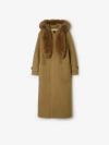 Burberry Faux Fur Trim Wool Duffle Coat In Camel