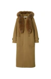 Burberry Faux Fur Trim Wool Duffle Coat In Camel