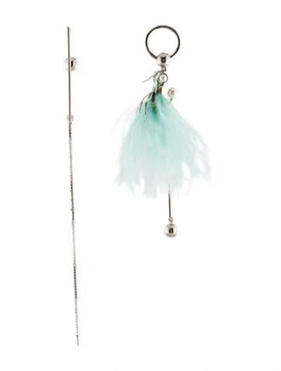 Pre-owned Burberry Faux Pearl & Feathers Ladies Asymmetrical Chain Drop Earrings In Multi