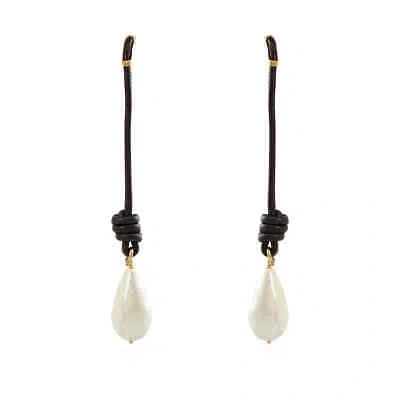 Pre-owned Burberry Faux Pearl Detail Knotted Leather Cord Drop Earrings In Multi