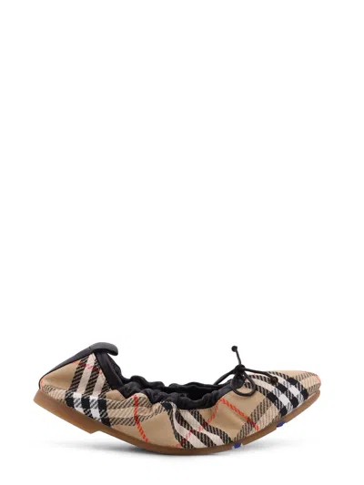 Burberry Fawn Ballerinas With Traditional Check Motif In Multi