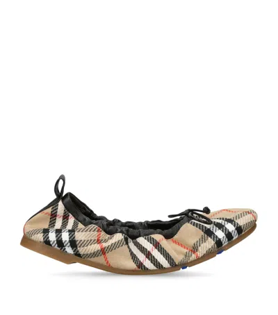 Burberry Women Fawn Ballerinas With Traditional Check Motif In Multi