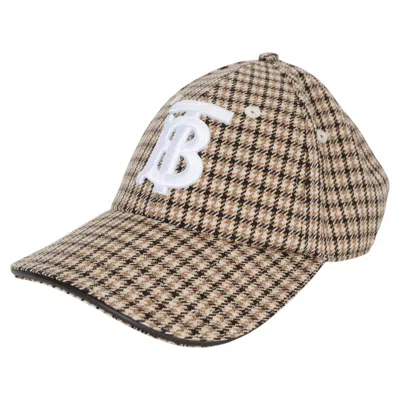 Pre-owned Burberry Fawn Beige Wool Tb Monogram Houndstooth Baseball Cap Hat M In Brown