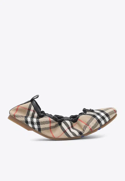 Burberry Women Fawn Ballerinas With Traditional Check Motif In Multi