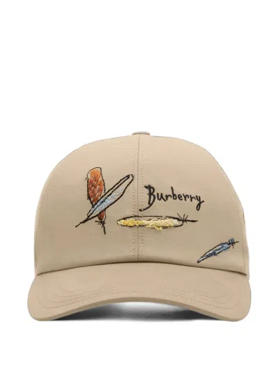 Burberry Feather Embroidered Cotton Baseball Cap In Neutral