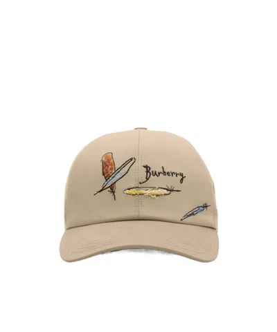 Burberry Feather Embroidered Cotton Baseball Cap In Brown