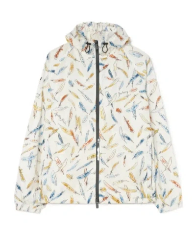 Burberry Feather Print Nylon Clapton Hooded Jacket In Multi