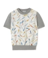Burberry Feather Print Panel Wool Silk T-shirt In Gray