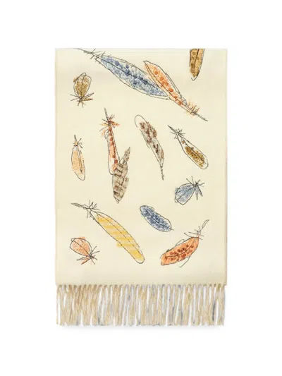 Burberry Feather-print Cashmere Scarf In Neutral