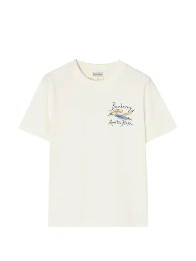 Burberry Feather-print Cotton T-shirt In White