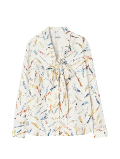 Burberry Feather-print Silk Scarf Blouse In White