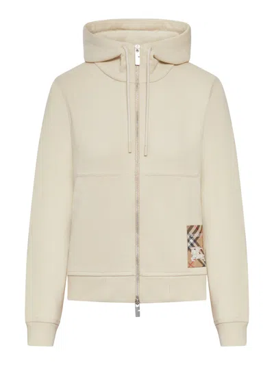 Burberry Felpa Con Cappuccio E Cerniera In Cotone Con Etichetta Check In Brown