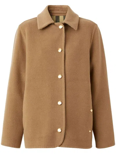Burberry Felted Wool Barn Jacket In Brown