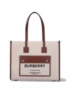 Burberry Frey Rectangular Cotton Shoulder Bag With Leather Trim In Beige