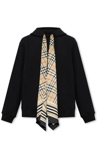 Burberry Scarf Detail Cotton Oversized Hoodie In Black