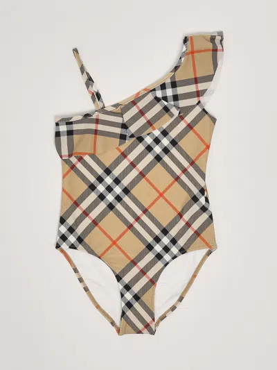 Burberry Kids' Fern Swimsuit Swimsuit In Check Beige