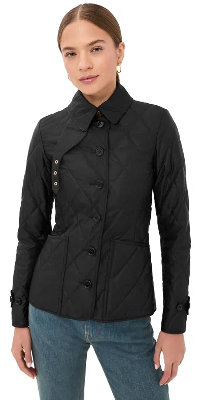 Burberry Button Opening And Closing Quilted Casual Jacket In Black
