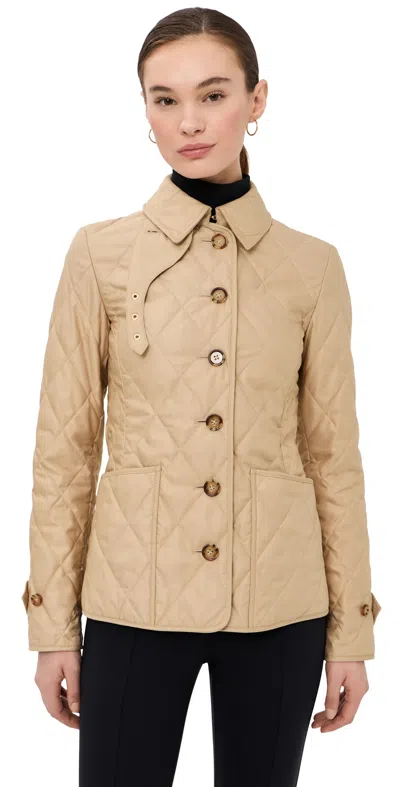 Burberry Beige Single-breasted Down Jacket With Quilted Texture In Stretch Fabric Woman In Brown