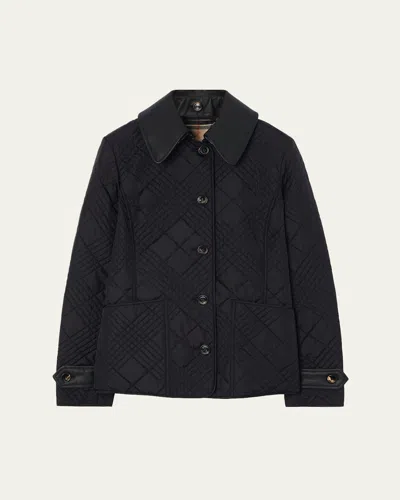 Burberry Fernleigh Leather-collar Check Quilted Jacket In Black