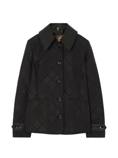 Burberry Quilted Lightweight Nylon Button-down Jacket With Detachable Leather Collar In Black