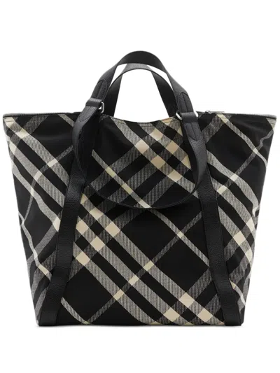 Burberry Festival Checked Tote Bag In Black
