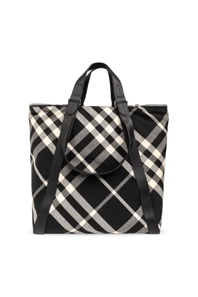 Burberry Festival Check-pattern Top Handle Bag In Nero