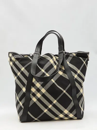 Burberry Check Tote Bag In Black