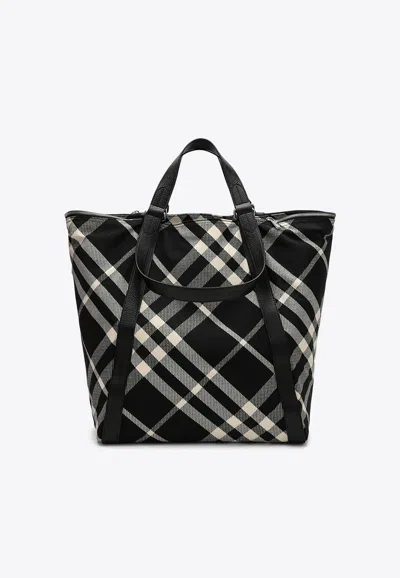 Burberry Field All-over Jacquard Top Handle Bag In Black