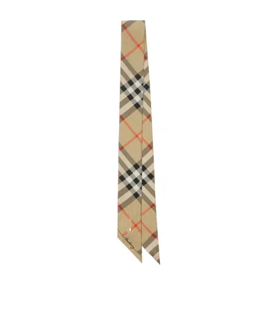Burberry Fine Contrast Checked Silk Scarf In Nude