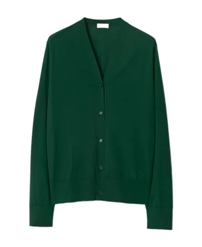 Burberry Fine-knit Wool Cardigan In Ivy
