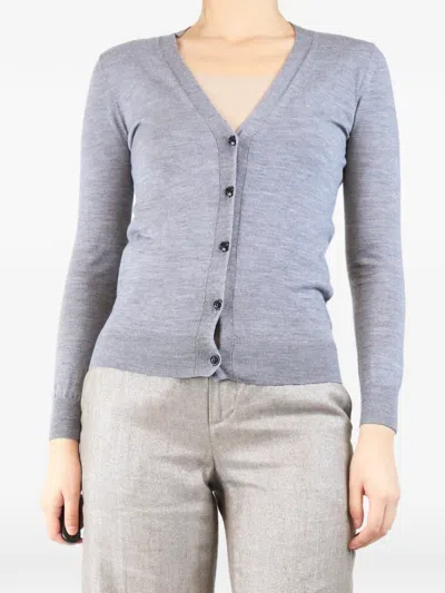Pre-owned Burberry Fine-knit Check-patch Cardigan In Gray