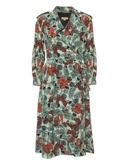 Pre-owned Burberry Fishes-print Midi Dress