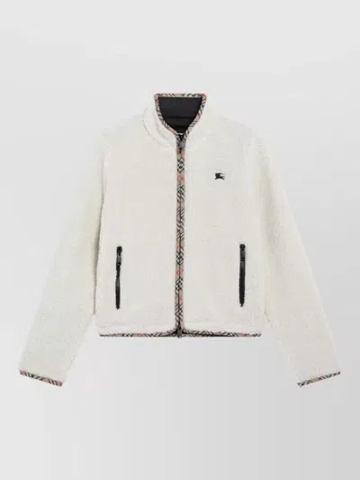 Burberry White Cropped Jacket In Wool And Cashmere Blend In Neutral