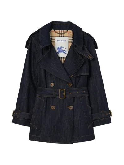 Burberry Fitzrovia Double-breasted Denim Jacket In Blue