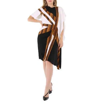 Pre-owned Burberry Flag Intarsia Asymmetric Silk Dress In Black