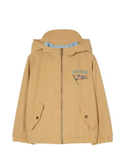 Burberry Kids' Flag Nylon Hooded Jacket In Brown